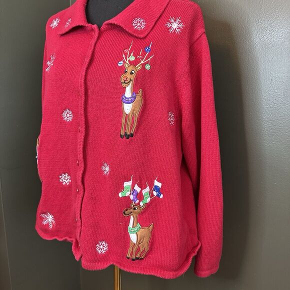 Vintage Classic Elements Button Front Sweater Kitsch Christmas Embroidered 20-22 - Picture 5 of 8